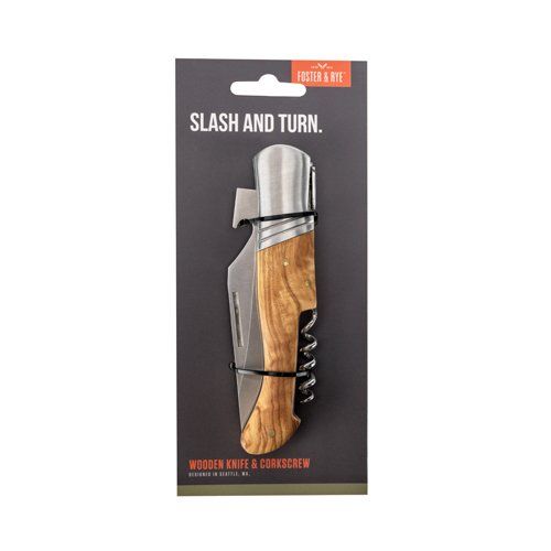 Olive Wood & Stainless Steel Corkscrew Knife